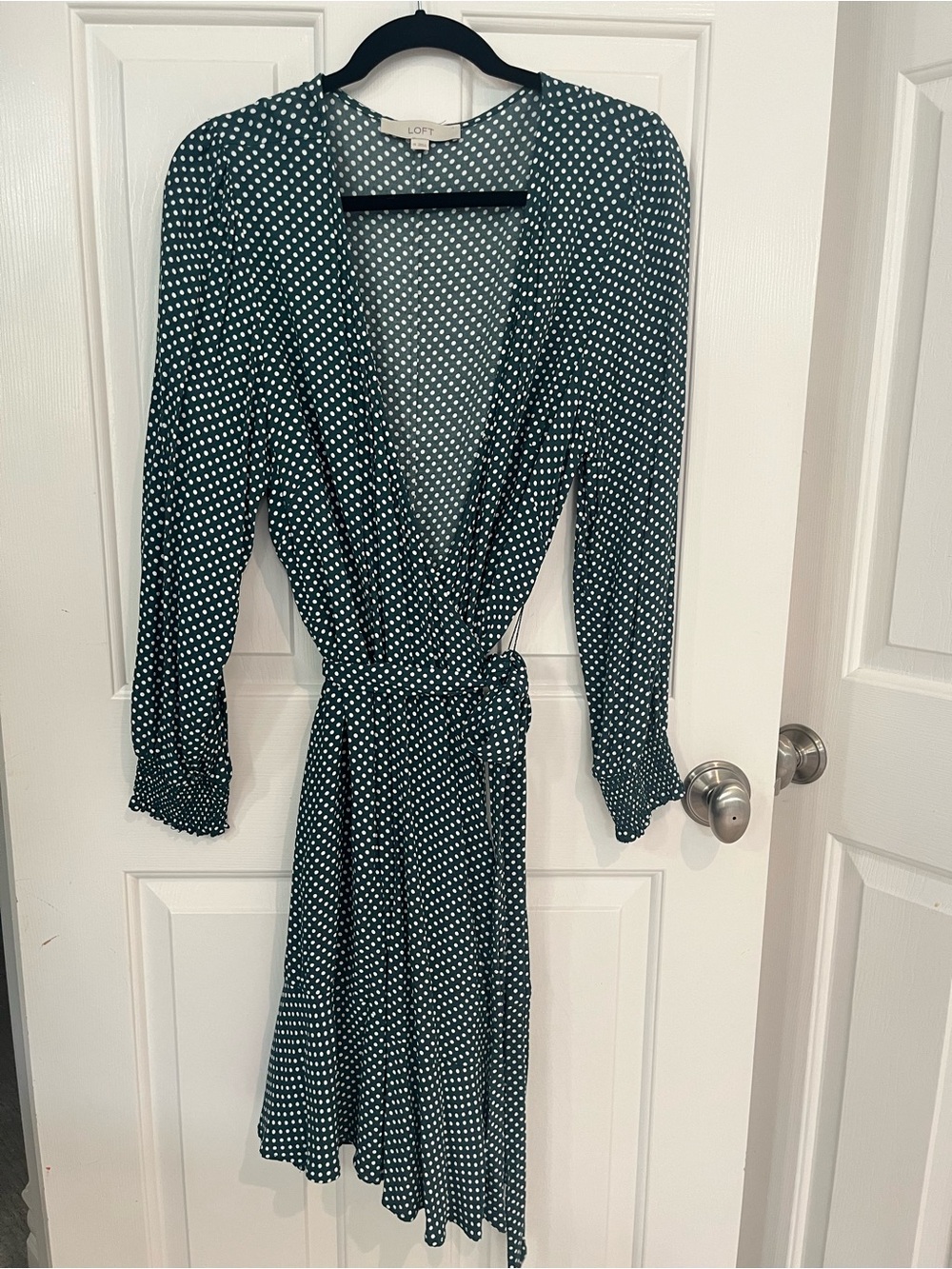 LOFT Green Polka Dot knee length Wrap Dress